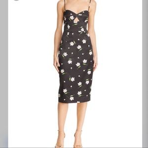 Milly Black and White Floral Uma Midi Strap Dress